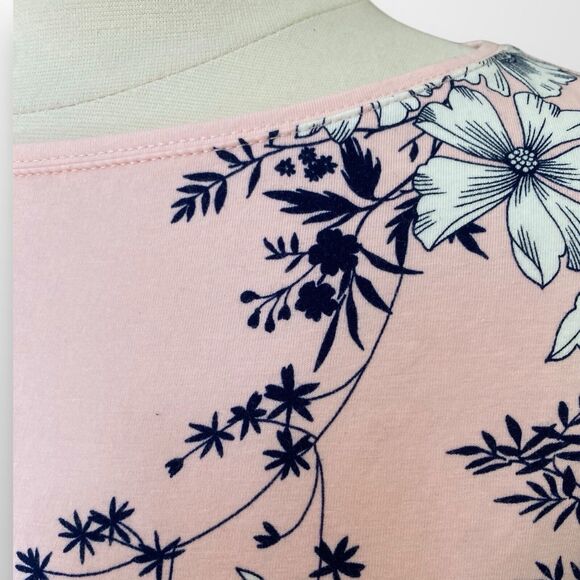 Talbots Tee Size Large Petite‎ Top Shirt Scoop Neck 3/4 Sleeve Pink Navy - Picture 3 of 8